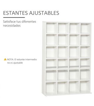 Estantería para 456 CDs y 336 DVDs con 24 Compartimentos Estantes Ajustables para Salón Oficina 89x20x130,5 cm Blanco