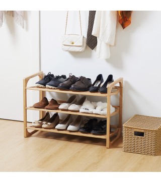Zapatero de Bambú de 3 Niveles Estante Zapatero Estantería para 9 Pares de Zapatos para Entrada 76x33x51 cm Natural
