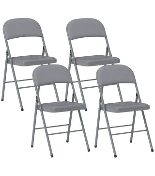 Juego de 4 Sillas Plegables Tapizadas en Terciopelo Estructura de Acero con Respaldo para Espacios Pequeños Gris Claro