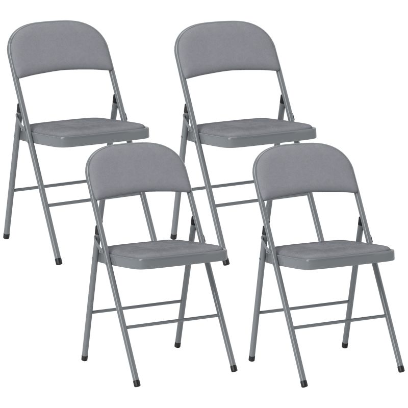 Juego de 4 Sillas Plegables Tapizadas en Terciopelo Estructura de Acero con Respaldo para Espacios Pequeños Gris Claro Juego de 4 Sillas Plegables Tapizadas en Terciopelo Estructura de Acero con Respaldo para Espacios Pequeños Gris Claro