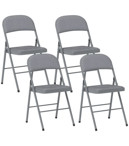 Juego de 4 Sillas Plegables Tapizadas en Terciopelo Estructura de Acero con Respaldo para Espacios Pequeños Gris Claro