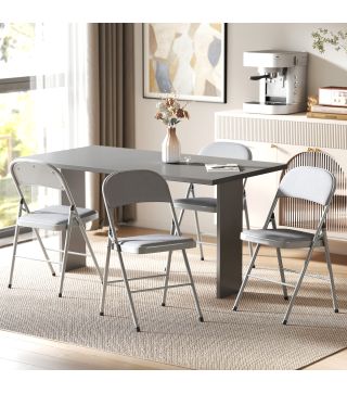Juego de 4 Sillas Plegables Tapizadas en Terciopelo Estructura de Acero con Respaldo para Espacios Pequeños Gris Claro