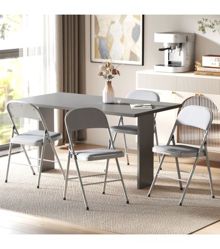 Juego de 4 Sillas Plegables Tapizadas en Terciopelo Estructura de Acero con Respaldo para Espacios Pequeños Gris Claro