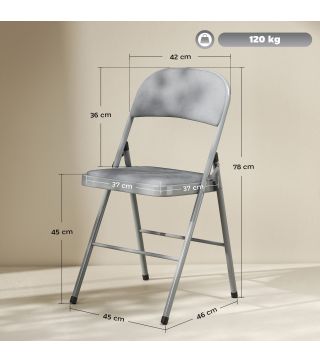 Juego de 4 Sillas Plegables Tapizadas en Terciopelo Estructura de Acero con Respaldo para Espacios Pequeños Gris Claro