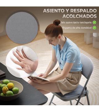 Juego de 4 Sillas Plegables Tapizadas en Terciopelo Estructura de Acero con Respaldo para Espacios Pequeños Gris Claro