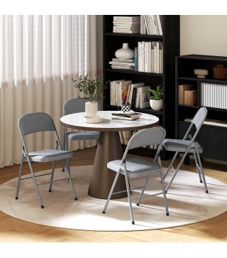 Juego de 4 Sillas Plegables Tapizadas en Terciopelo Estructura de Acero con Respaldo para Espacios Pequeños Gris Claro