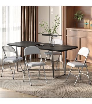 Juego de 4 Sillas Plegables Tapizadas en Terciopelo Estructura de Acero con Respaldo para Espacios Pequeños Gris Claro