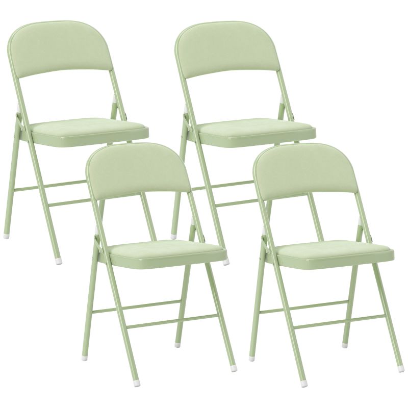 Juego de 4 Sillas Plegables Tapizadas en Terciopelo Estructura de Acero con Respaldo para Espacios Pequeños Verde