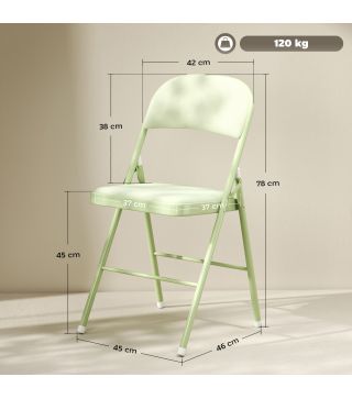 Juego de 4 Sillas Plegables Tapizadas en Terciopelo Estructura de Acero con Respaldo para Espacios Pequeños Verde