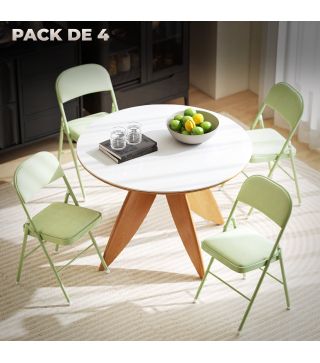 Juego de 4 Sillas Plegables Tapizadas en Terciopelo Estructura de Acero con Respaldo para Espacios Pequeños Verde