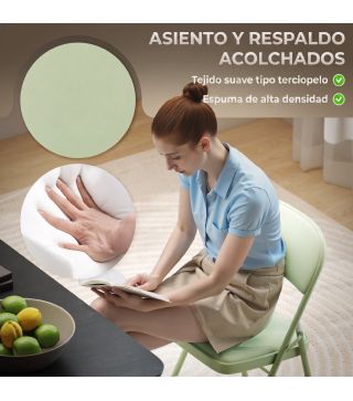 Juego de 4 Sillas Plegables Tapizadas en Terciopelo Estructura de Acero con Respaldo para Espacios Pequeños Verde
