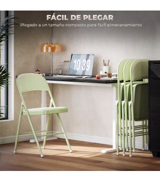 Juego de 4 Sillas Plegables Tapizadas en Terciopelo Estructura de Acero con Respaldo para Espacios Pequeños Verde
