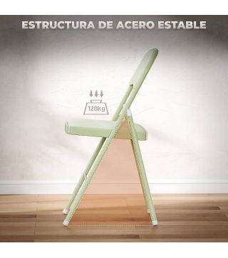 Juego de 4 Sillas Plegables Tapizadas en Terciopelo Estructura de Acero con Respaldo para Espacios Pequeños Verde