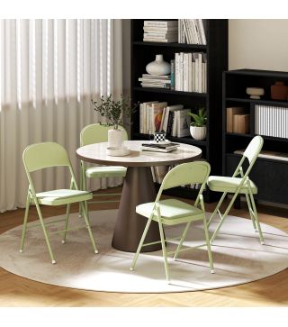 Juego de 4 Sillas Plegables Tapizadas en Terciopelo Estructura de Acero con Respaldo para Espacios Pequeños Verde