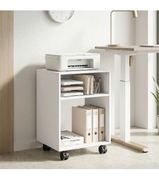 Mueble para Impresora con Ruedas 2 Estantes Abiertos para Documentos Tamaño A4 para Oficina en Casa Blanco
