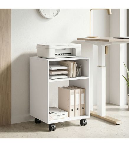 Mueble para Impresora con Ruedas 2 Estantes Abiertos para Documentos Tamaño A4 para Oficina en Casa Blanco