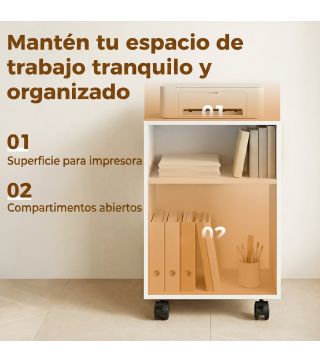 Mueble para Impresora con Ruedas 2 Estantes Abiertos para Documentos Tamaño A4 para Oficina en Casa Blanco