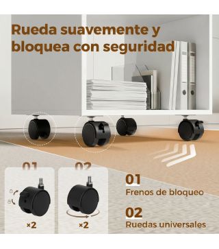 Mueble para Impresora con Ruedas 2 Estantes Abiertos para Documentos Tamaño A4 para Oficina en Casa Blanco