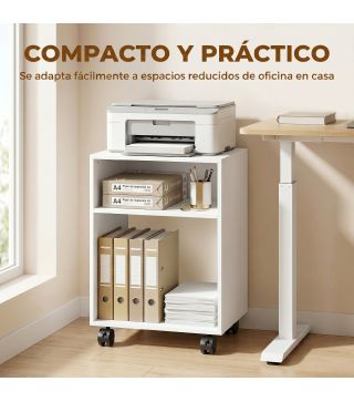 Mueble para Impresora con Ruedas 2 Estantes Abiertos para Documentos Tamaño A4 para Oficina en Casa Blanco