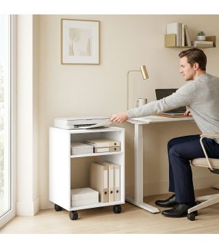 Mueble para Impresora con Ruedas 2 Estantes Abiertos para Documentos Tamaño A4 para Oficina en Casa Blanco
