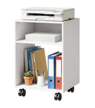 Mueble para Impresora con Ruedas 2 Estantes Abiertos para Documentos Tamaño A4 para Oficina en Casa Blanco