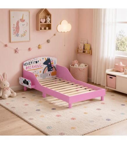 Cama Infantil con Almacenaje 70x140 cm Cama Montessori con Barandillas Tema de Superniña 3-8 Años Rosa
