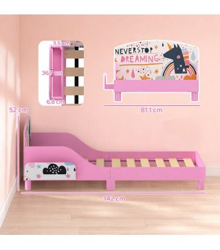 Cama Infantil con Almacenaje 70x140 cm Cama Montessori con Barandillas Tema de Superniña 3-8 Años Rosa