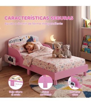Cama Infantil con Almacenaje 70x140 cm Cama Montessori con Barandillas Tema de Superniña 3-8 Años Rosa