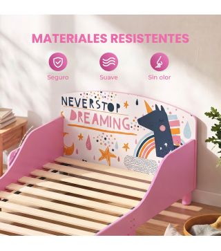 Cama Infantil con Almacenaje 70x140 cm Cama Montessori con Barandillas Tema de Superniña 3-8 Años Rosa