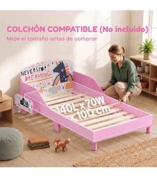 Cama Infantil con Almacenaje 70x140 cm Cama Montessori con Barandillas Tema de Superniña 3-8 Años Rosa