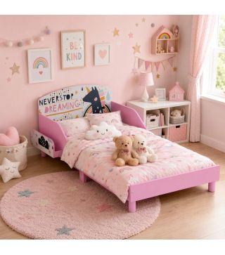 Cama Infantil con Almacenaje 70x140 cm Cama Montessori con Barandillas Tema de Superniña 3-8 Años Rosa