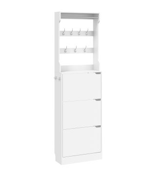 Perchero Zapatero con 3 Cajones Abatibles 9 Ganchos Estante Superior y Barra de Acero Inoxidable para Pasillo Blanco