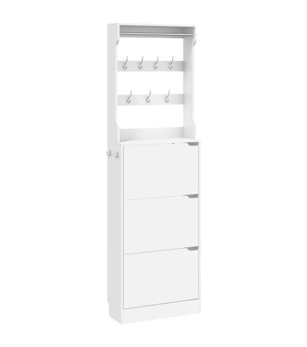 Perchero Zapatero con 3 Cajones Abatibles 9 Ganchos Estante Superior y Barra de Acero Inoxidable para Pasillo Blanco