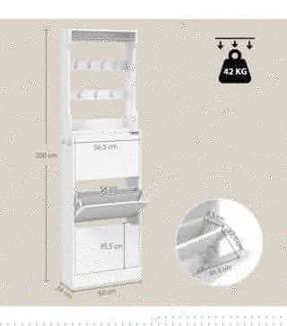 Perchero Zapatero con 3 Cajones Abatibles 9 Ganchos Estante Superior y Barra de Acero Inoxidable para Pasillo Blanco