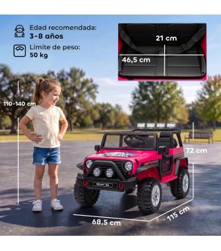 Coche Eléctrico para Niños 2 Plazas 12V Todoterreno Batería de Litio Control Remoto 2,4G 2 Motores Suspensión Rosa