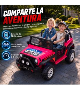 Coche Eléctrico para Niños 2 Plazas 12V Todoterreno Batería de Litio Control Remoto 2,4G 2 Motores Suspensión Rosa