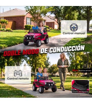 Coche Eléctrico para Niños 2 Plazas 12V Todoterreno Batería de Litio Control Remoto 2,4G 2 Motores Suspensión Rosa