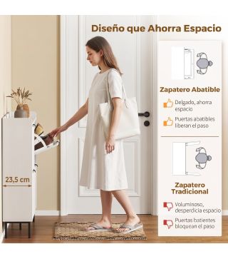 Zapatero Estrecho con 4 Cajones Abatibles y Divisores Ajustables para 8-16 Pares Blanco