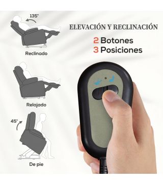 Sillón Relax Reclinable Eléctrico Levanta Personas con Masaje y Calor Lumbar Asiento con Muelles Puerto USB de Chenilla