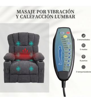 Sillón Relax Reclinable Eléctrico Levanta Personas con Masaje y Calor Lumbar Asiento con Muelles Puerto USB de Chenilla
