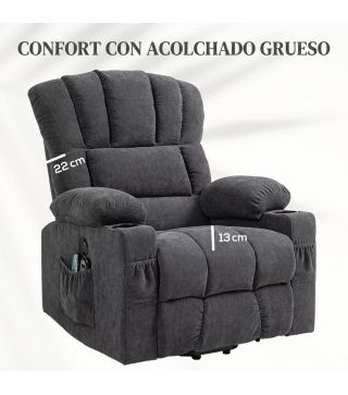 Sillón Relax Reclinable Eléctrico Levanta Personas con Masaje y Calor Lumbar Asiento con Muelles Puerto USB de Chenilla