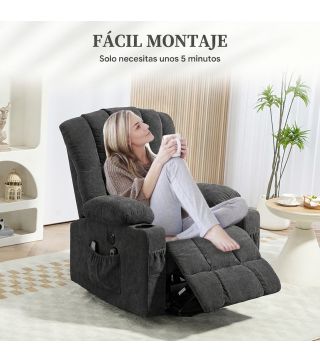 Sillón Relax Reclinable Eléctrico Levanta Personas con Masaje y Calor Lumbar Asiento con Muelles Puerto USB de Chenilla