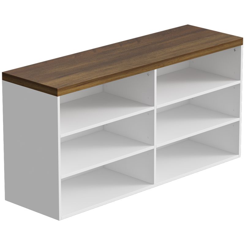 Banco Zapatero con Asiento 6 Compartimentos Abiertos y 4 Estantes Ajustables 100x30x50 cm para Entrada Blanco y Nogal
