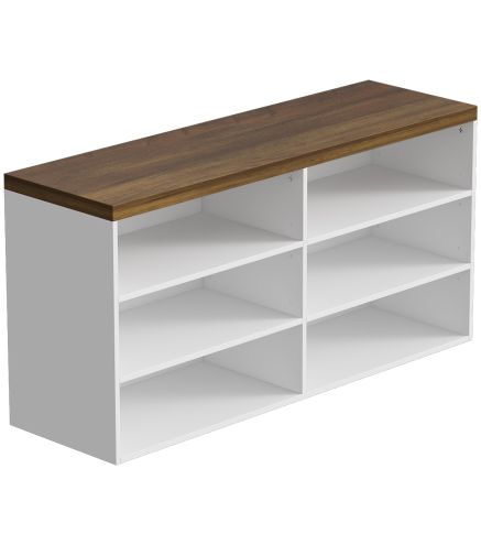 Banco Zapatero con Asiento 6 Compartimentos Abiertos y 4 Estantes Ajustables 100x30x50 cm para Entrada Blanco y Nogal