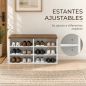 Banco Zapatero con Asiento 6 Compartimentos Abiertos y 4 Estantes Ajustables 100x30x50 cm para Entrada Blanco y Nogal