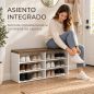 Banco Zapatero con Asiento 6 Compartimentos Abiertos y 4 Estantes Ajustables 100x30x50 cm para Entrada Blanco y Nogal