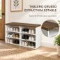 Banco Zapatero con Asiento 6 Compartimentos Abiertos y 4 Estantes Ajustables 100x30x50 cm para Entrada Blanco y Nogal