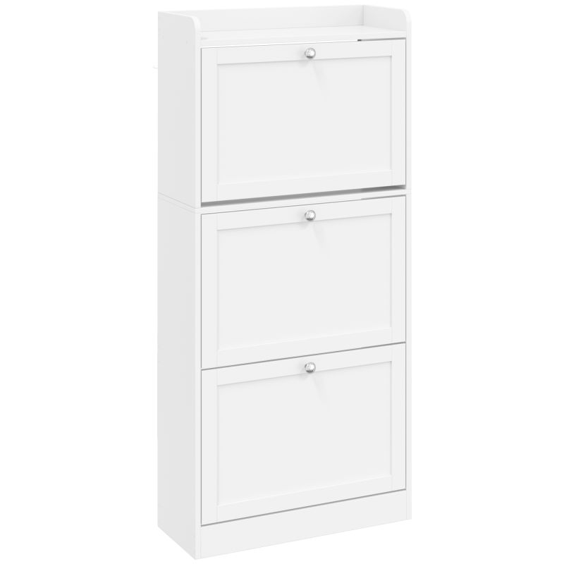 Zapatero Estrecho con 3 Cajones Abatibles Estantes Ajustables Armario Organizador para 12-15 Pares 60x24x130 cm Blanco