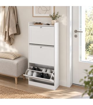 Zapatero Estrecho con 3 Cajones Abatibles Estantes Ajustables Armario Organizador para 12-15 Pares 60x24x130 cm Blanco