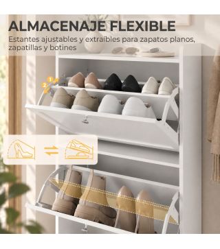 Zapatero Estrecho con 3 Cajones Abatibles Estantes Ajustables Armario Organizador para 12-15 Pares 60x24x130 cm Blanco